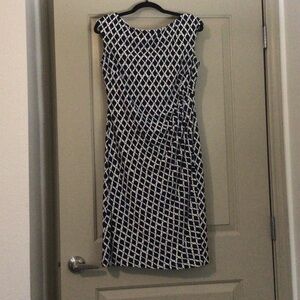 Ralph Lauren navy and white boat neck geometric dress